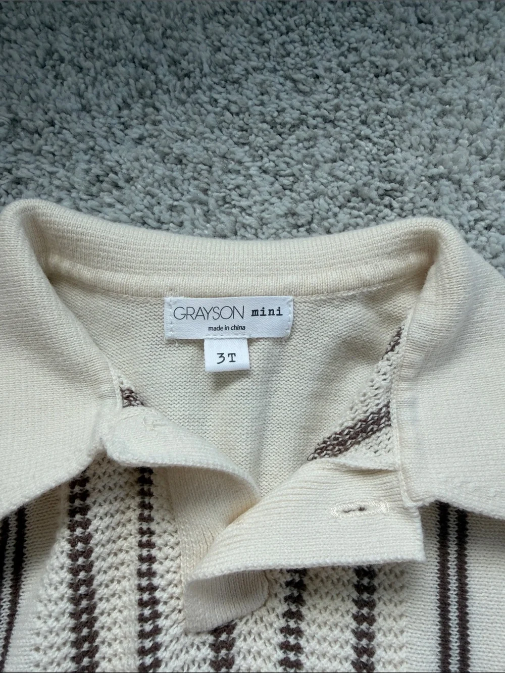 Grayson Mini Cream Polo Sweater with Brown Vertical Stripes